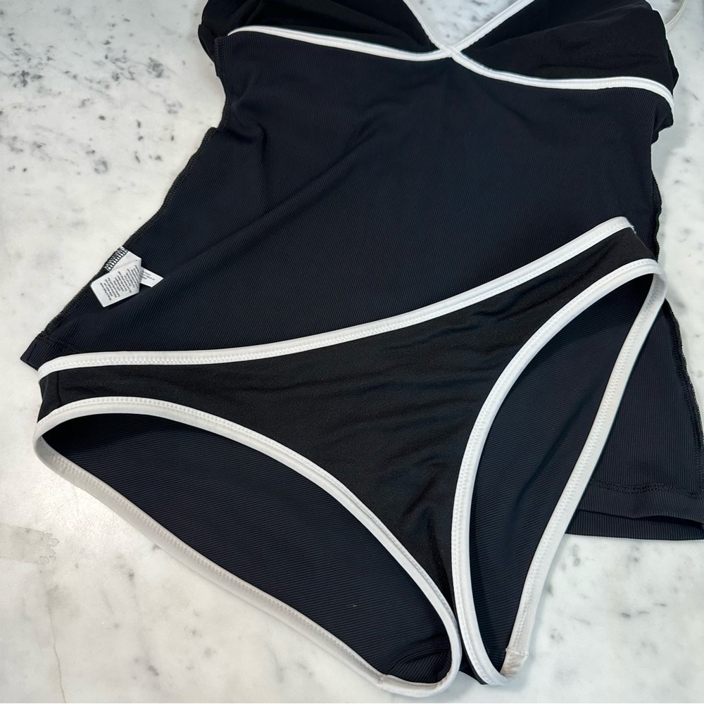 Athleta Black With Off White Trim Two Piece Tankini Bikini Women's Sz S … - Picture 10 of 11